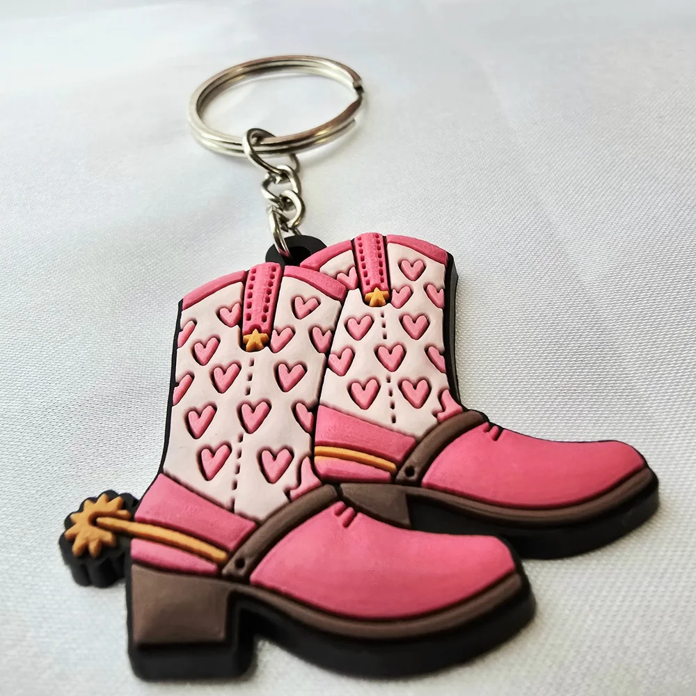 Kids Pink Cowboy Boot & Star Keychain Set‎